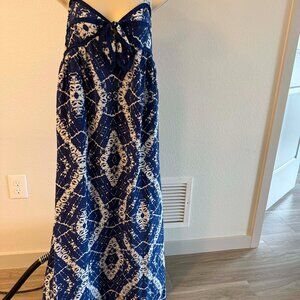 Rebecca Taylor 100% Silk Boho Maxi Dress Blue Tie-Dye Print Empire Waist Vintage